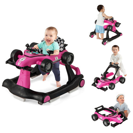 Costway 4-in-1 Foldable Activity Push Walker with Adjustable Height-Pink LuxuryLifeWay Online Store