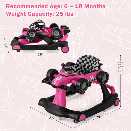Costway 4-in-1 Foldable Activity Push Walker with Adjustable Height-Pink LuxuryLifeWay Online Store