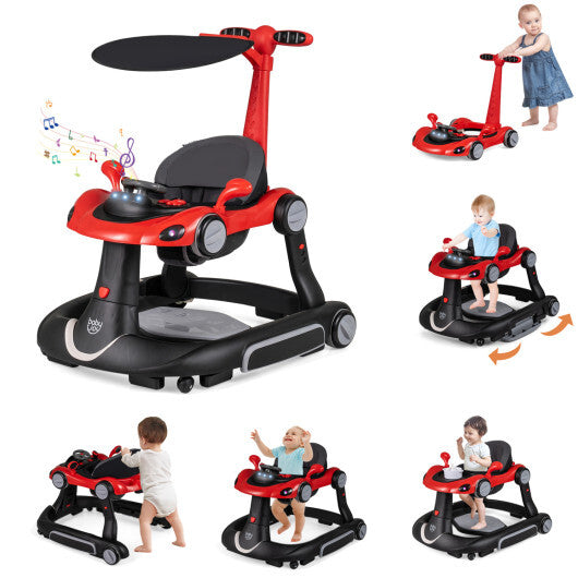 Costway 6-in-1 Baby Walker with Canopy Portable Activity Center Bouncer Rocker Combo with Music-Red LuxuryLifeWay Online Store