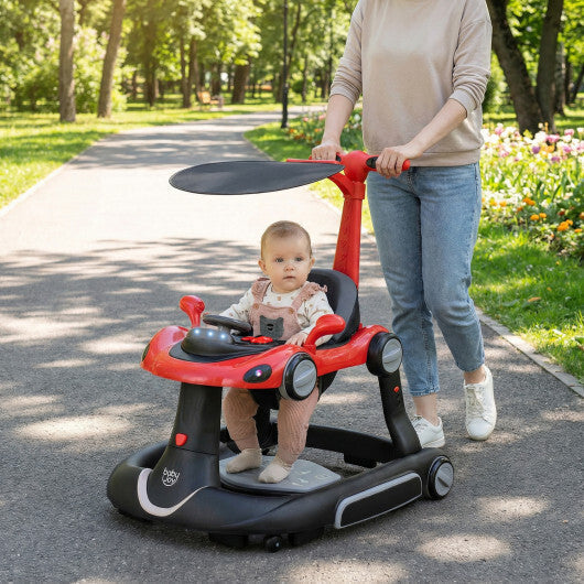 Costway 6-in-1 Baby Walker with Canopy Portable Activity Center Bouncer Rocker Combo with Music-Red LuxuryLifeWay Online Store