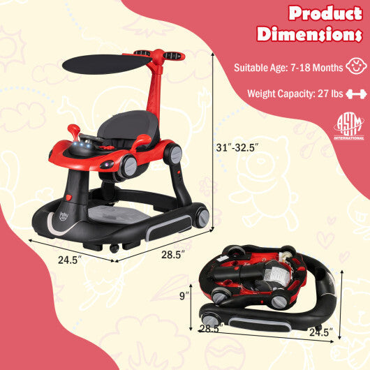 Costway 6-in-1 Baby Walker with Canopy Portable Activity Center Bouncer Rocker Combo with Music-Red LuxuryLifeWay Online Store