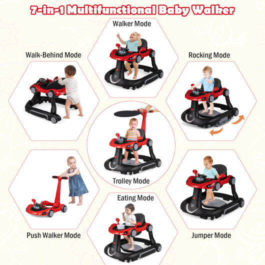 Costway 6-in-1 Baby Walker with Canopy Portable Activity Center Bouncer Rocker Combo with Music-Red LuxuryLifeWay Online Store