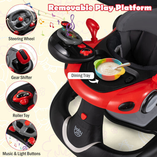 Costway 6-in-1 Baby Walker with Canopy Portable Activity Center Bouncer Rocker Combo with Music-Red LuxuryLifeWay Online Store