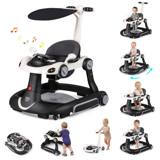 Costway 6-in-1 Baby Walker with Canopy Portable Activity Center Bouncer Rocker Combo with Music-White LuxuryLifeWay Online Store