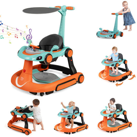 Costway 6-in-1 Baby Walker with Canopy Portable Activity Center Bouncer Rocker Combo with Music-Green LuxuryLifeWay Online Store