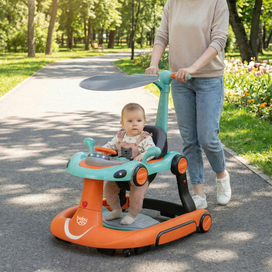 Costway 6-in-1 Baby Walker with Canopy Portable Activity Center Bouncer Rocker Combo with Music-Green
