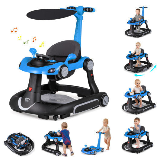 Costway 6-in-1 Baby Walker with Canopy Portable Activity Center Bouncer Rocker Combo with Music-Blue LuxuryLifeWay Online Store