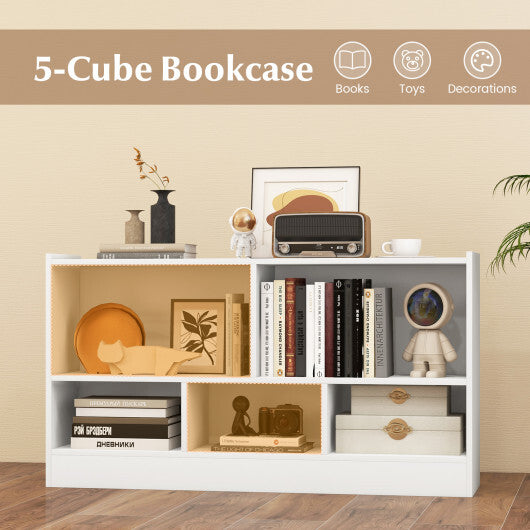 Costway Kids 2-Shelf Bookcase 5-Cube Wood Toy Storage Cabinet Organizer White