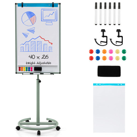 Costway Height-Adjustable Mobile Whiteboard with Round Stand Paper Clips-Green LuxuryLifeWay Online Store