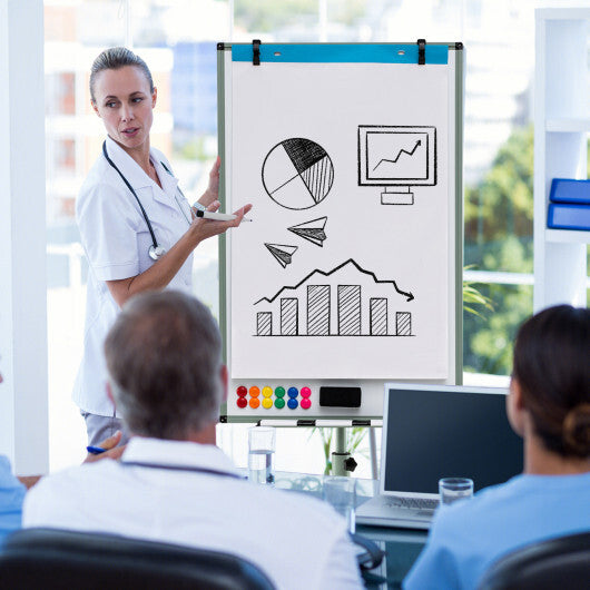 Costway Height-Adjustable Mobile Whiteboard with Round Stand Paper Clips-Green LuxuryLifeWay Online Store