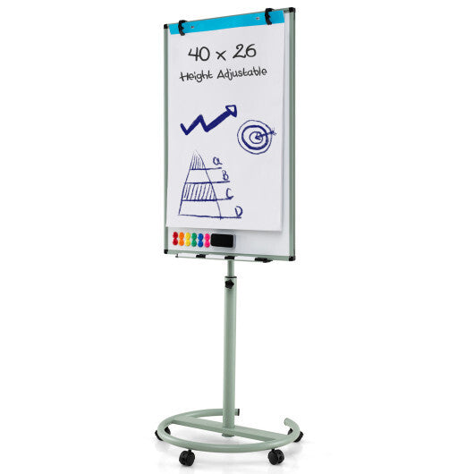 Costway Height-Adjustable Mobile Whiteboard with Round Stand Paper Clips-Green LuxuryLifeWay Online Store