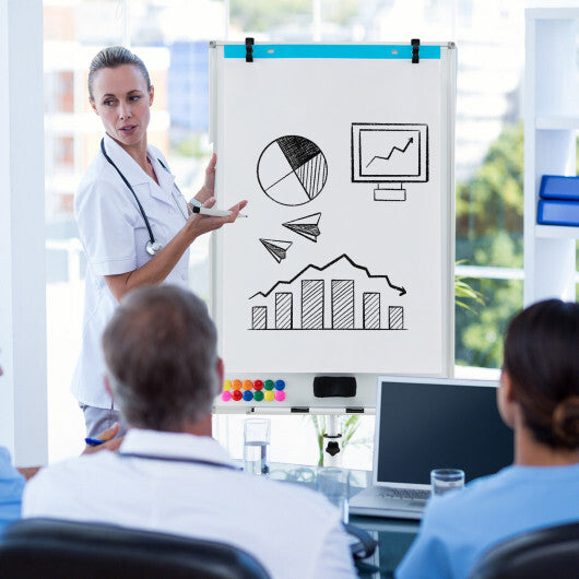 Costway Height-Adjustable Mobile Whiteboard with Round Stand Paper Clips-White LuxuryLifeWay Online Store