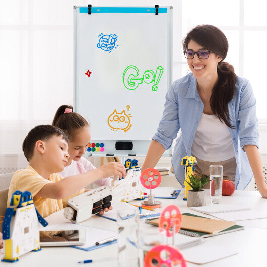 Costway Height-Adjustable Mobile Whiteboard with Round Stand Paper Clips-White LuxuryLifeWay Online Store