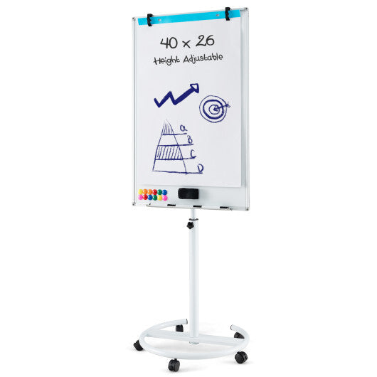 Costway Height-Adjustable Mobile Whiteboard with Round Stand Paper Clips-White LuxuryLifeWay Online Store