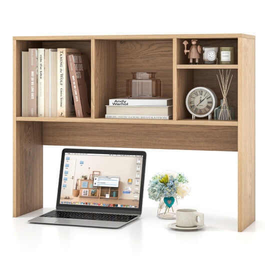 Costway Computer Desktop Bookcase with 4 Cubbies and Open Back Compartment-Natural LuxuryLifeWay Online Store