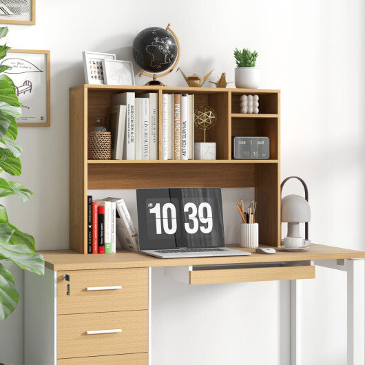 Costway Computer Desktop Bookcase with 4 Cubbies and Open Back Compartment-Natural LuxuryLifeWay Online Store