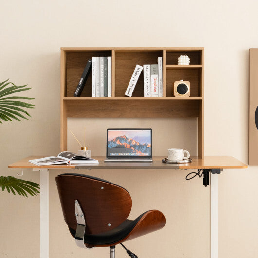 Costway Computer Desktop Bookcase with 4 Cubbies and Open Back Compartment-Natural LuxuryLifeWay Online Store