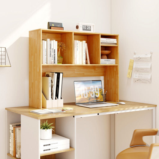 Costway Computer Desktop Bookcase with 4 Cubbies and Open Back Compartment-Beige LuxuryLifeWay Online Store