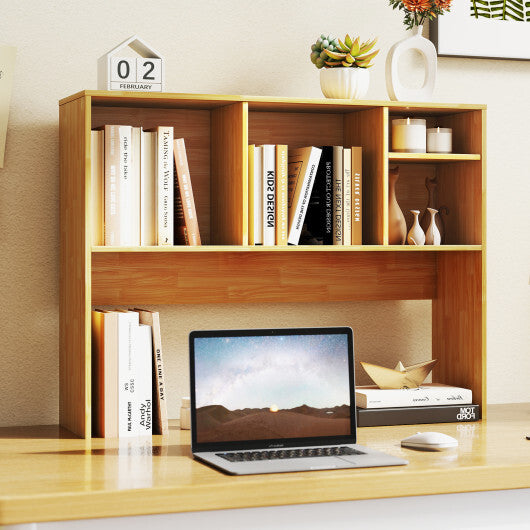 Costway Computer Desktop Bookcase with 4 Cubbies and Open Back Compartment-Beige LuxuryLifeWay Online Store