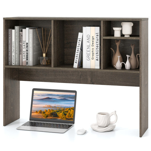 Costway Computer Desktop Bookcase with 4 Cubbies and Open Back Compartment-Gray LuxuryLifeWay Online Store