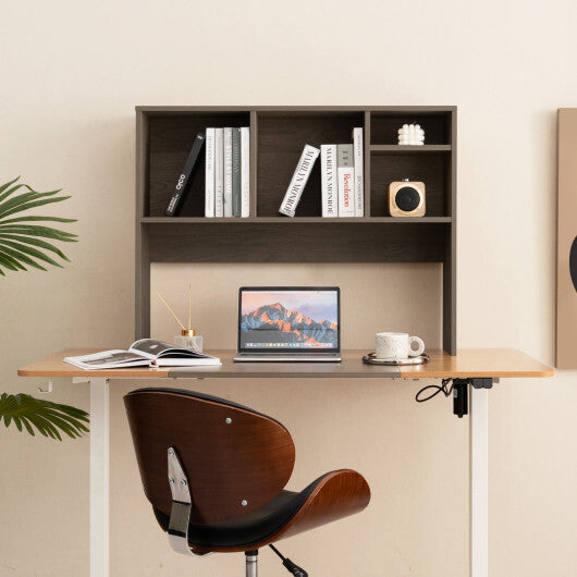 Costway Computer Desktop Bookcase with 4 Cubbies and Open Back Compartment-Gray LuxuryLifeWay Online Store
