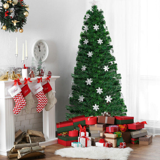 Costway LED Optic Artificial Christmas Tree with Snowflakes 6 Feet LuxuryLifeWay Online Store