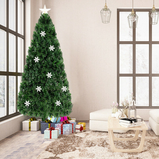Costway LED Optic Artificial Christmas Tree with Snowflakes 6 Feet LuxuryLifeWay Online Store