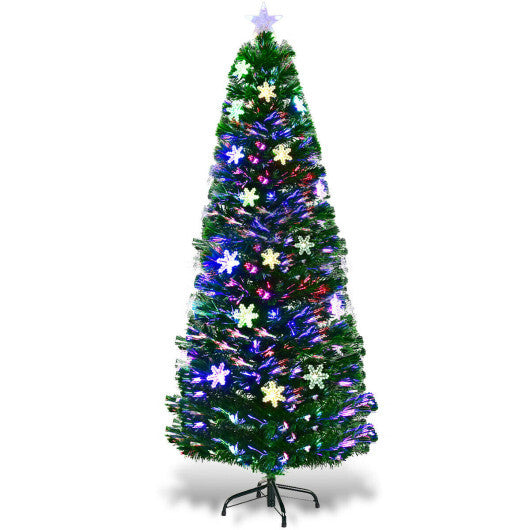 Costway LED Optic Artificial Christmas Tree with Snowflakes 6 Feet LuxuryLifeWay Online Store