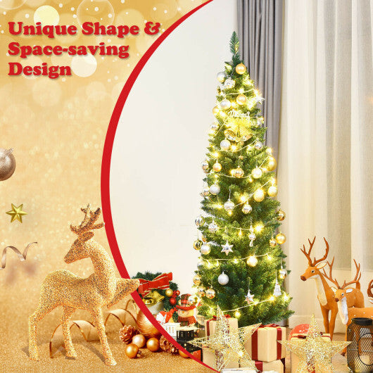 Costway 5Ft PVC Artificial Pencil Christmas Tree Slim Stand Green LuxuryLifeWay Online Store