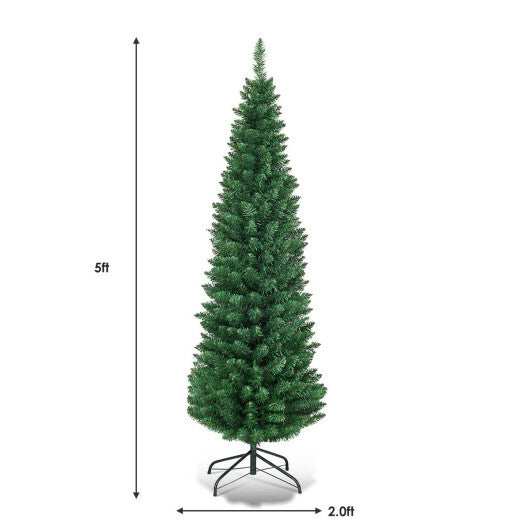 Costway 5Ft PVC Artificial Pencil Christmas Tree Slim Stand Green LuxuryLifeWay Online Store