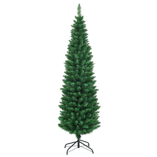 Costway 6Ft PVC Artificial Pencil Christmas Tree Slim Stand Green LuxuryLifeWay Online Store