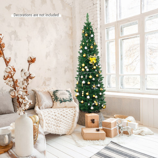 Costway 6Ft PVC Artificial Pencil Christmas Tree Slim Stand Green LuxuryLifeWay Online Store
