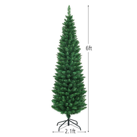 Costway 6Ft PVC Artificial Pencil Christmas Tree Slim Stand Green LuxuryLifeWay Online Store