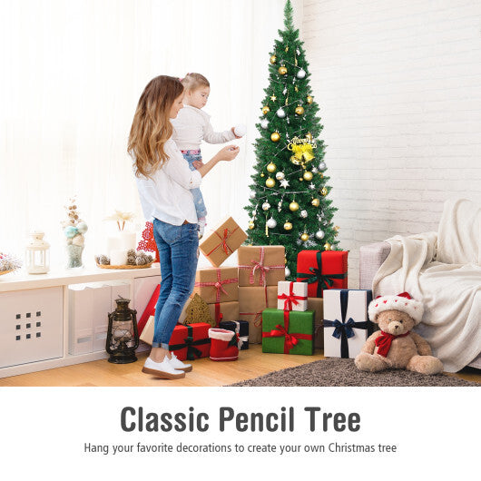 Costway 6Ft PVC Artificial Pencil Christmas Tree Slim Stand Green LuxuryLifeWay Online Store