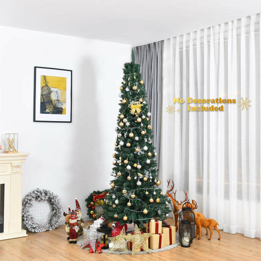 Costway 7Ft PVC Artificial Pencil Christmas Tree Slim Stand Green LuxuryLifeWay Online Store