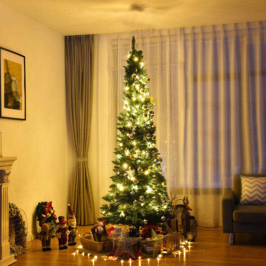 Costway 7Ft PVC Artificial Pencil Christmas Tree Slim Stand Green LuxuryLifeWay Online Store