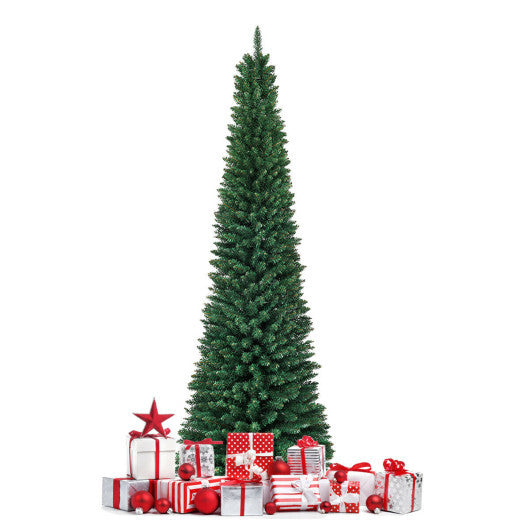 Costway 7Ft PVC Artificial Pencil Christmas Tree Slim Stand Green LuxuryLifeWay Online Store