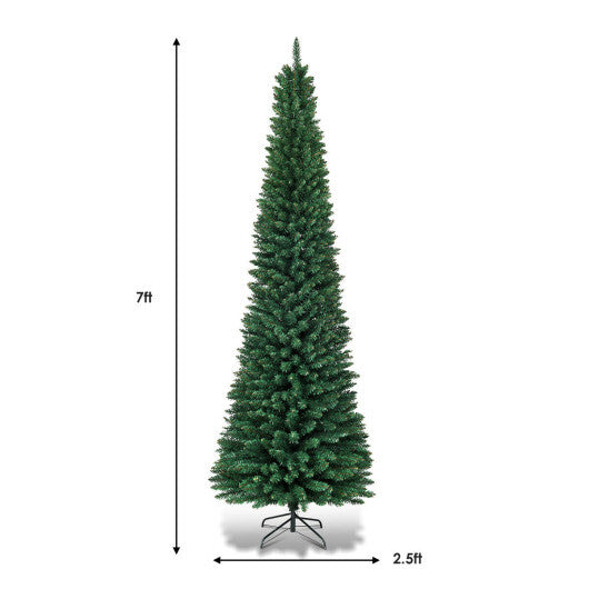 Costway 7Ft PVC Artificial Pencil Christmas Tree Slim Stand Green LuxuryLifeWay Online Store