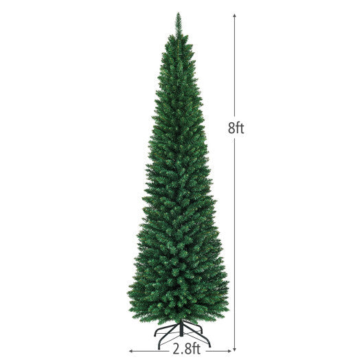 Costway 8Ft PVC Artificial Pencil Christmas Tree Slim Stand Green LuxuryLifeWay Online Store