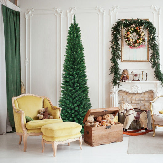 Costway 8Ft PVC Artificial Pencil Christmas Tree Slim Stand Green LuxuryLifeWay Online Store