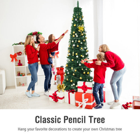 Costway 8Ft PVC Artificial Pencil Christmas Tree Slim Stand Green LuxuryLifeWay Online Store