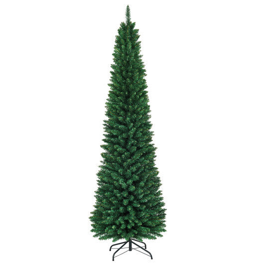 Costway 8Ft PVC Artificial Pencil Christmas Tree Slim Stand Green LuxuryLifeWay Online Store
