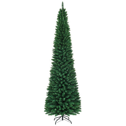 Costway 9Ft PVC Artificial Pencil Christmas Tree Slim Stand Green LuxuryLifeWay Online Store