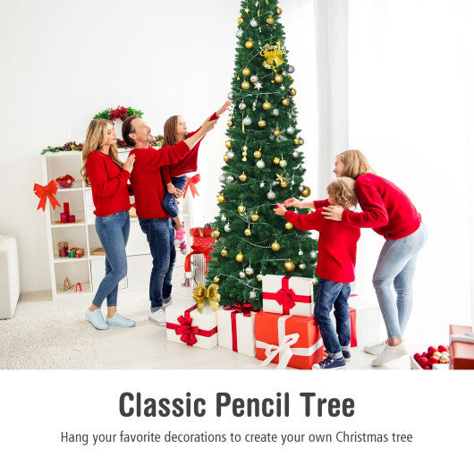 Costway 9Ft PVC Artificial Pencil Christmas Tree Slim Stand Green