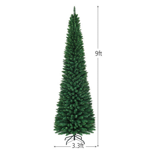 Costway 9Ft PVC Artificial Pencil Christmas Tree Slim Stand Green LuxuryLifeWay Online Store
