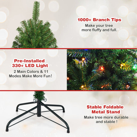 Costway 6Ft Pre-Lit Artificial Christmas Tree Hinged 350 LED Lights LuxuryLifeWay Online Store