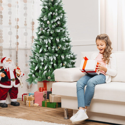 Costway 7.5 Feet Artificial Pencil Christmas Tree with Pine Cones-7 Feet LuxuryLifeWay Online Store