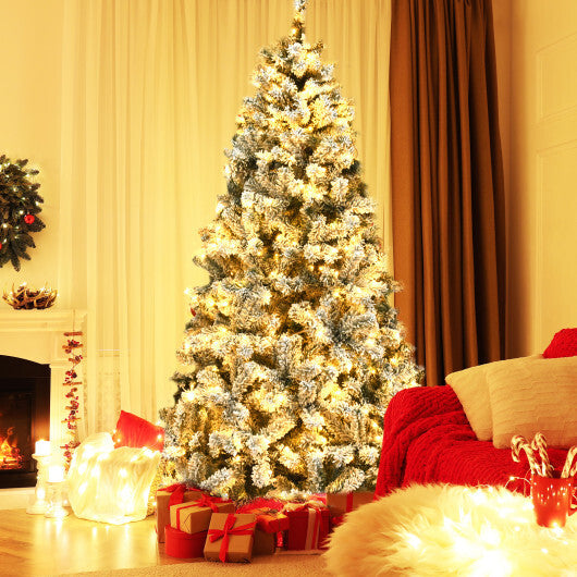 Costway 6 ft Pre-Lit Premium Snow Flocked Hinged Artificial Christmas Tree with 250 Lights LuxuryLifeWay Online Store