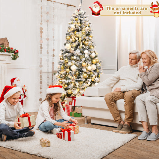 Costway 6 ft Pre-Lit Premium Snow Flocked Hinged Artificial Christmas Tree with 250 Lights LuxuryLifeWay Online Store