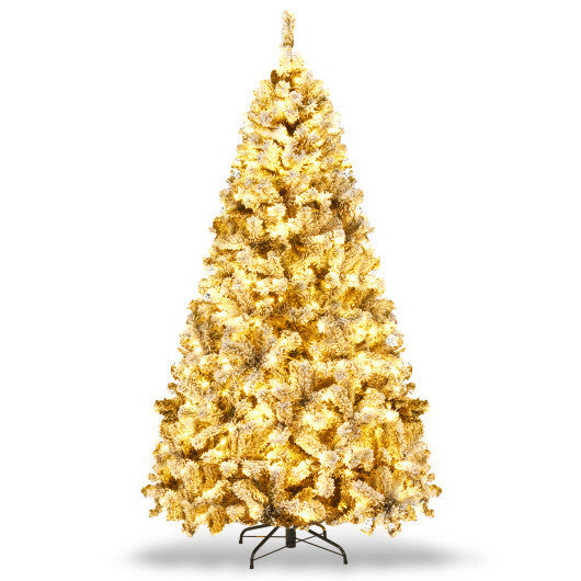 Costway 6 ft Pre-Lit Premium Snow Flocked Hinged Artificial Christmas Tree with 250 Lights LuxuryLifeWay Online Store